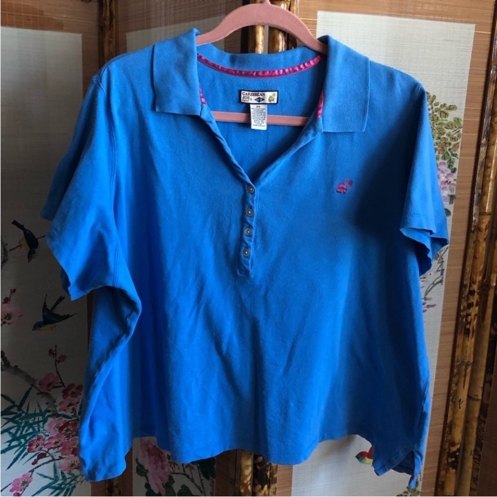 Caribbean Joe polo shirts bundle 2 blue V neck button placket short sleeve 2X - Picture 2 of 10